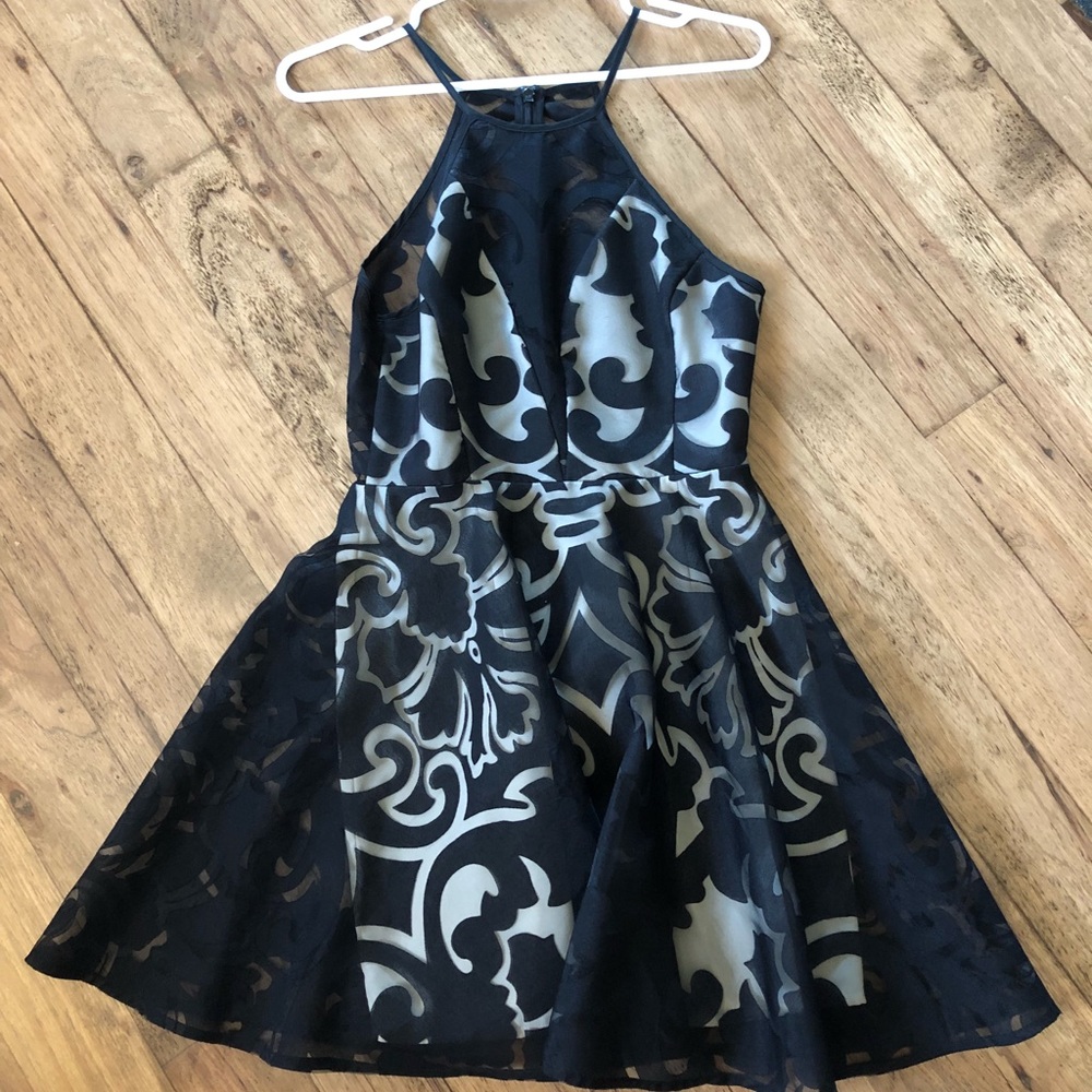 Black patterned A line mini dress